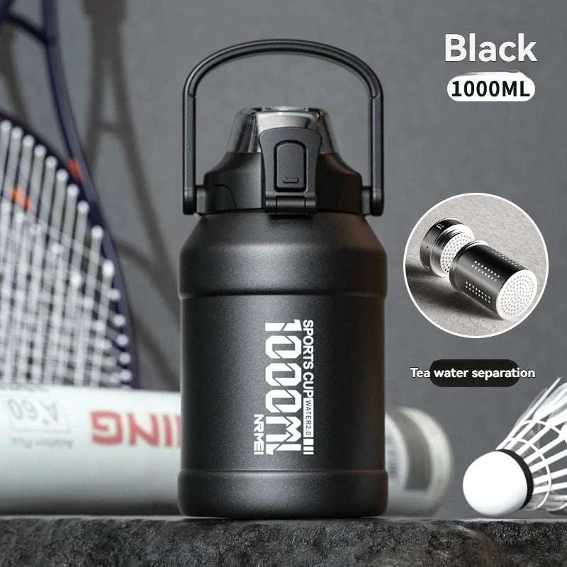 Stainless Steel Insulated Water Bottle with Straw and Handle-1500ML BLACK GRAY / 2.0L