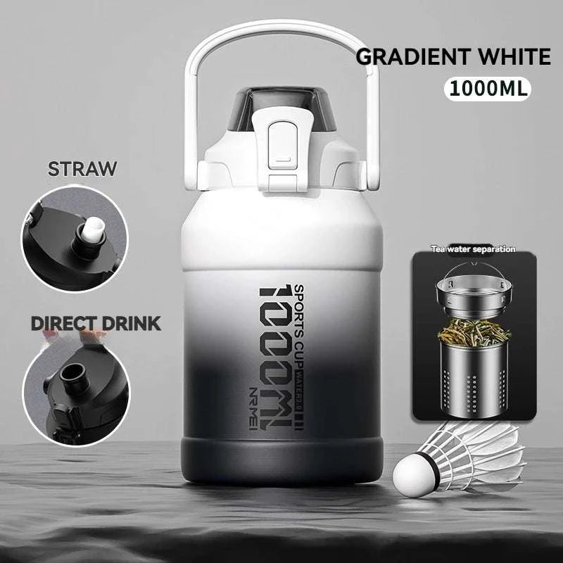 Stainless Steel Insulated Water Bottle with Straw and Handle-1500ML BLACK GRAY / 2.0L