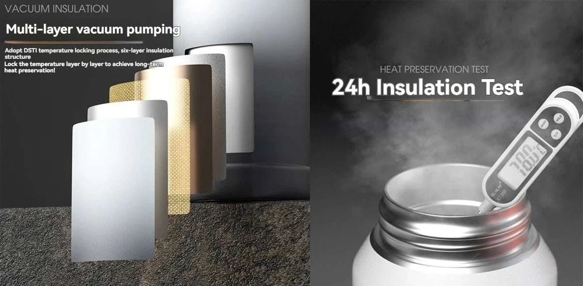 Stainless Steel Insulated Water Bottle with Straw and Handle-1500ML BLACK GRAY / 2.0L