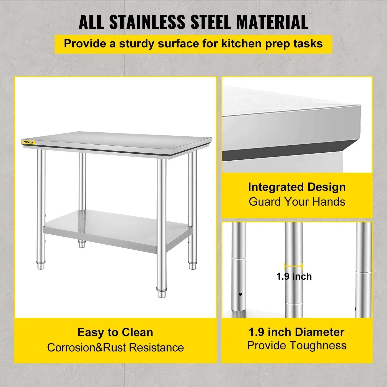 Stainless Steel Kitchen Prep Table with Undershelf, 286–330 lb Capacity-24x24x32 inch 330LBS / spain