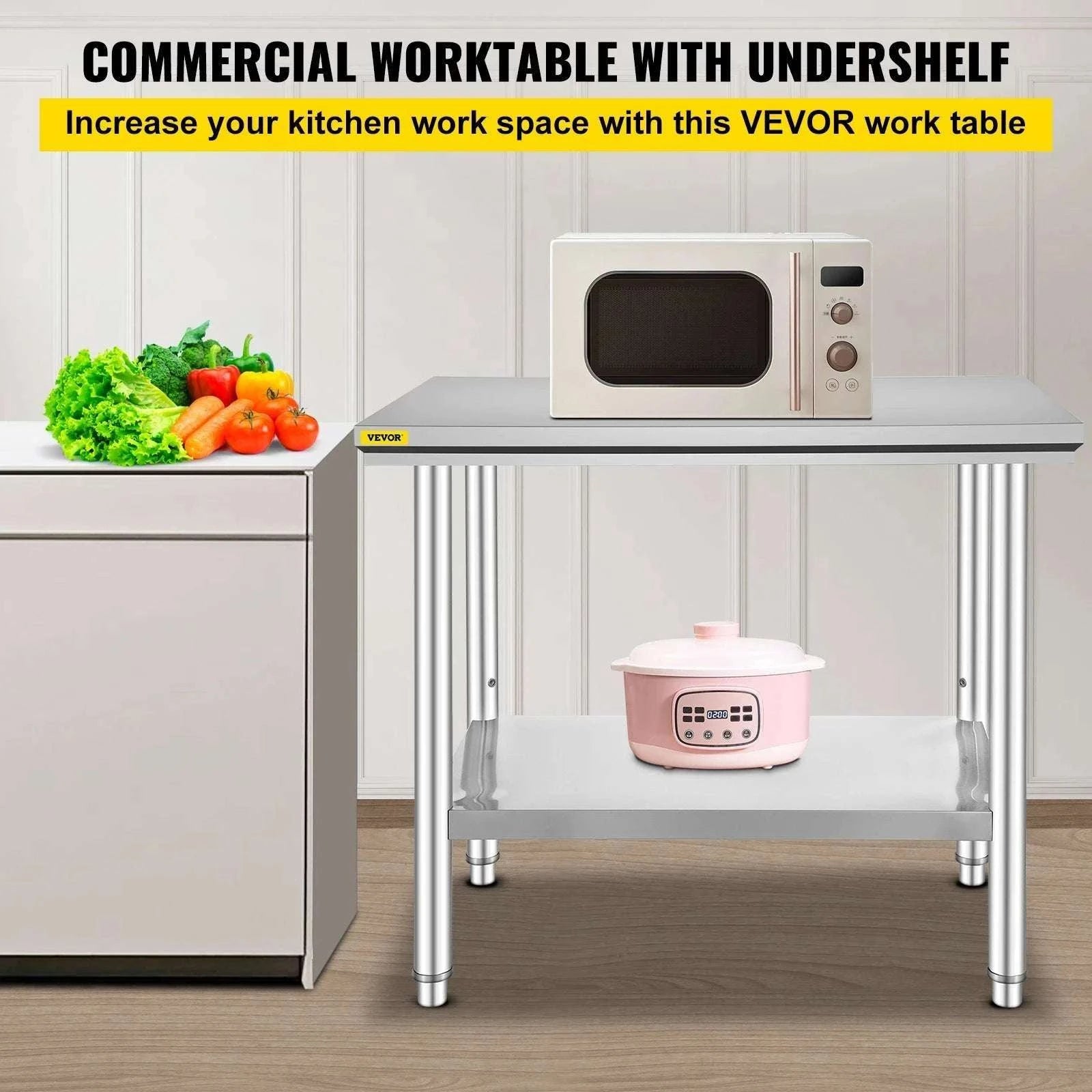 Stainless Steel Kitchen Prep Table with Undershelf, 286–330 lb Capacity-24x24x32 inch 330LBS / spain