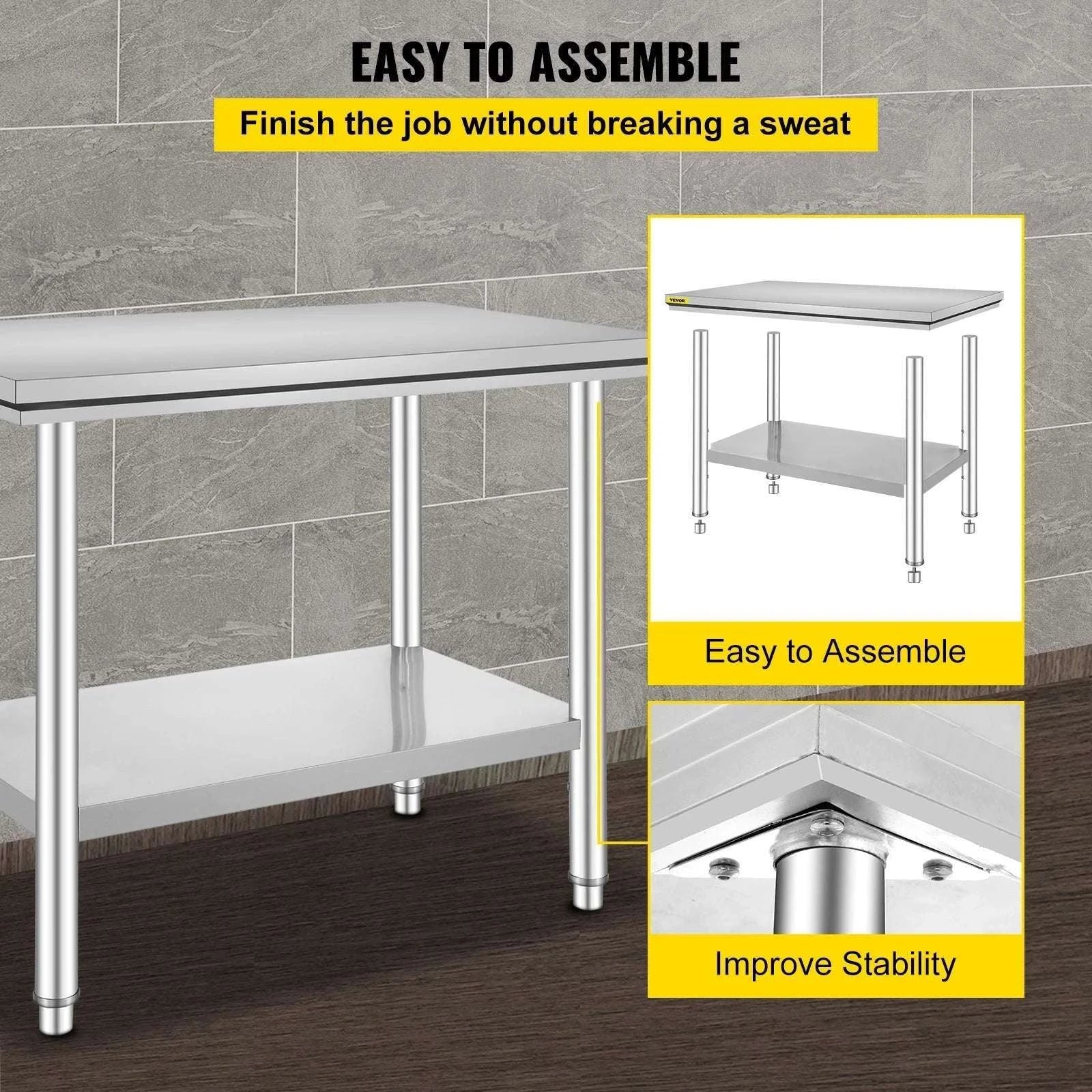 Stainless Steel Kitchen Prep Table with Undershelf, 286–330 lb Capacity-24x24x32 inch 330LBS / spain