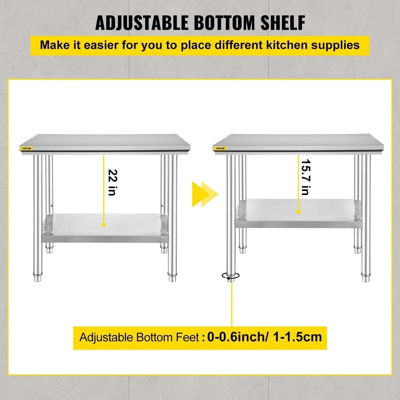 Stainless Steel Kitchen Prep Table with Undershelf, 286–330 lb Capacity-24x24x32 inch 330LBS / spain