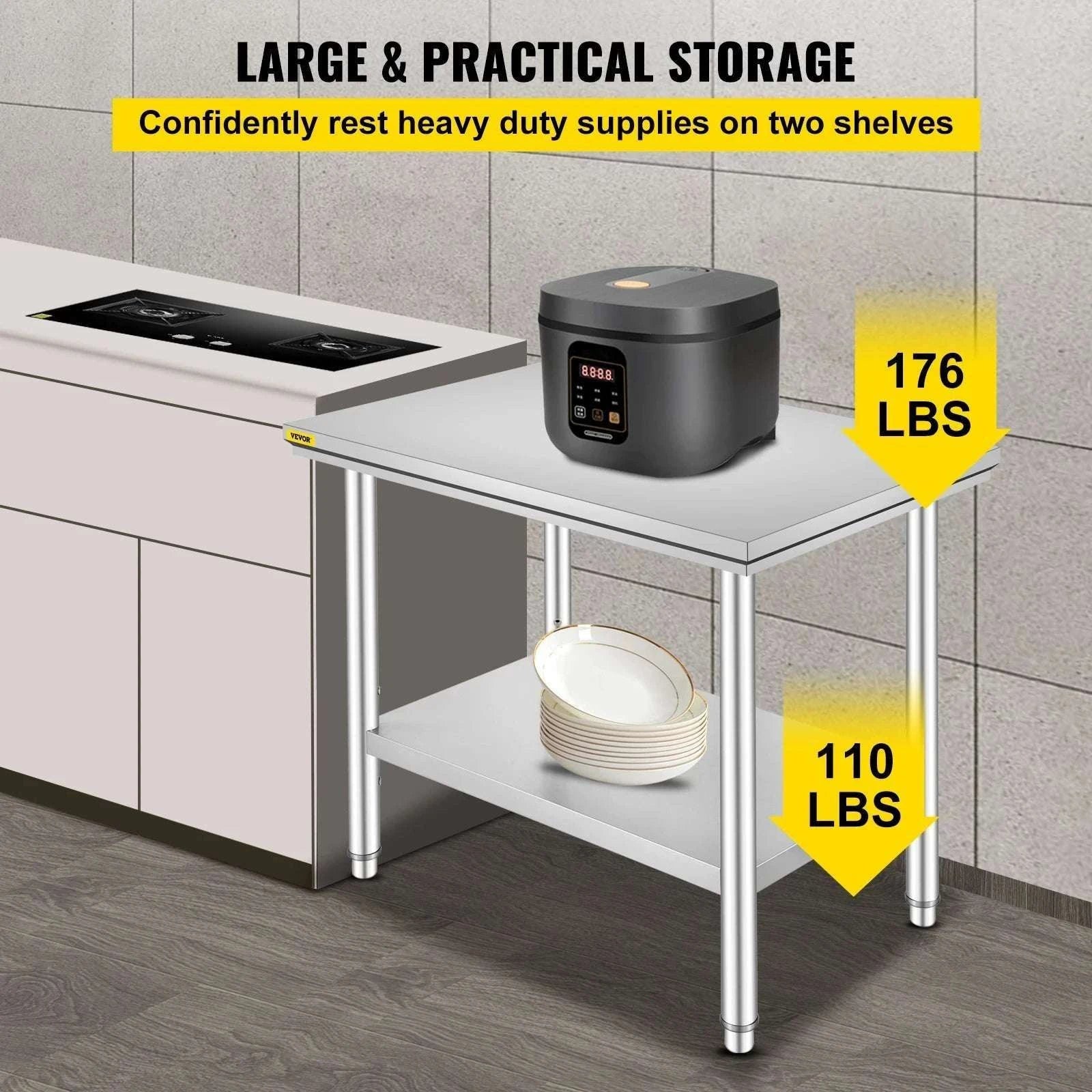 Stainless Steel Kitchen Prep Table with Undershelf, 286–330 lb Capacity-24x24x32 inch 330LBS / spain