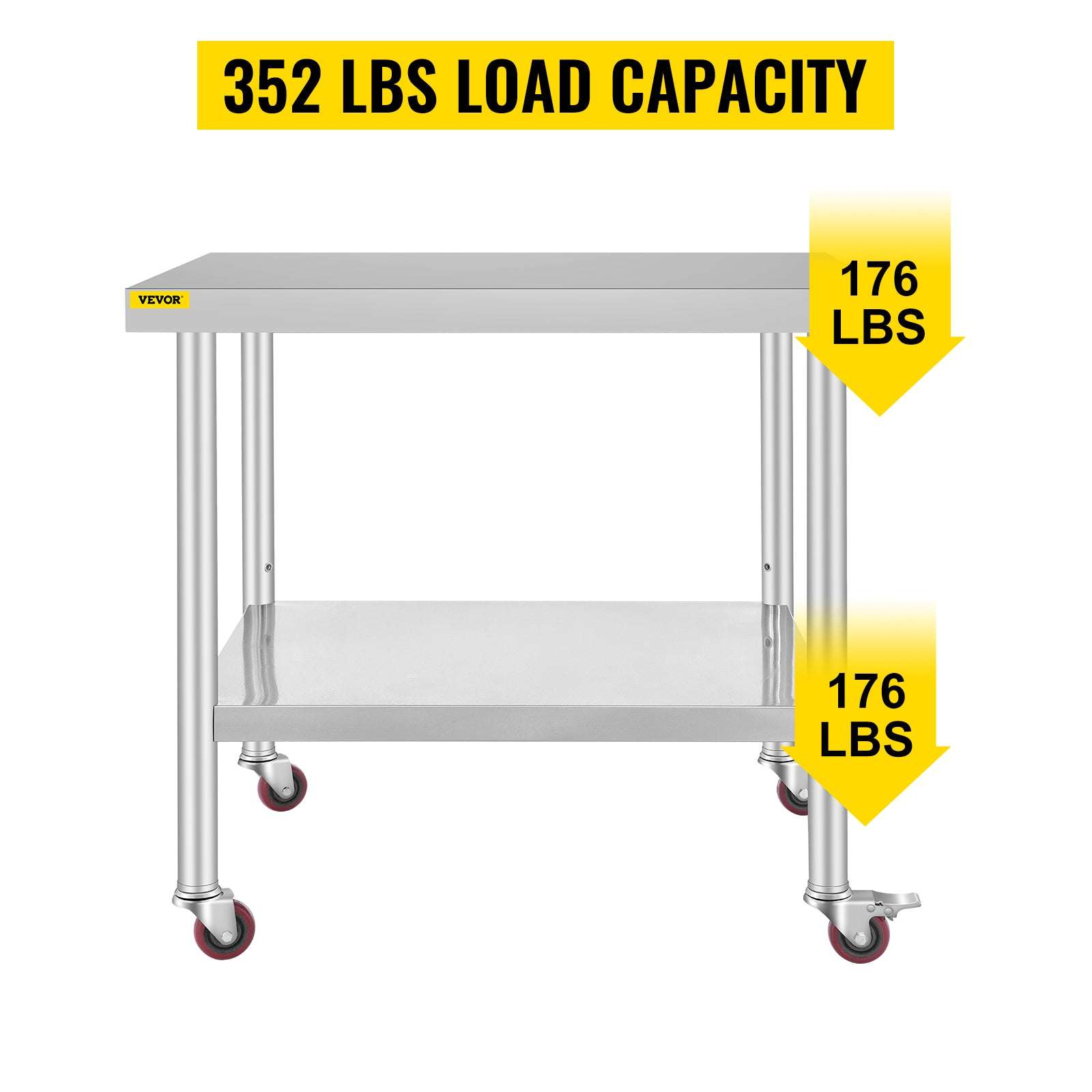 Stainless Steel Kitchen Prep Table with Wheels & Adjustable Shelf-