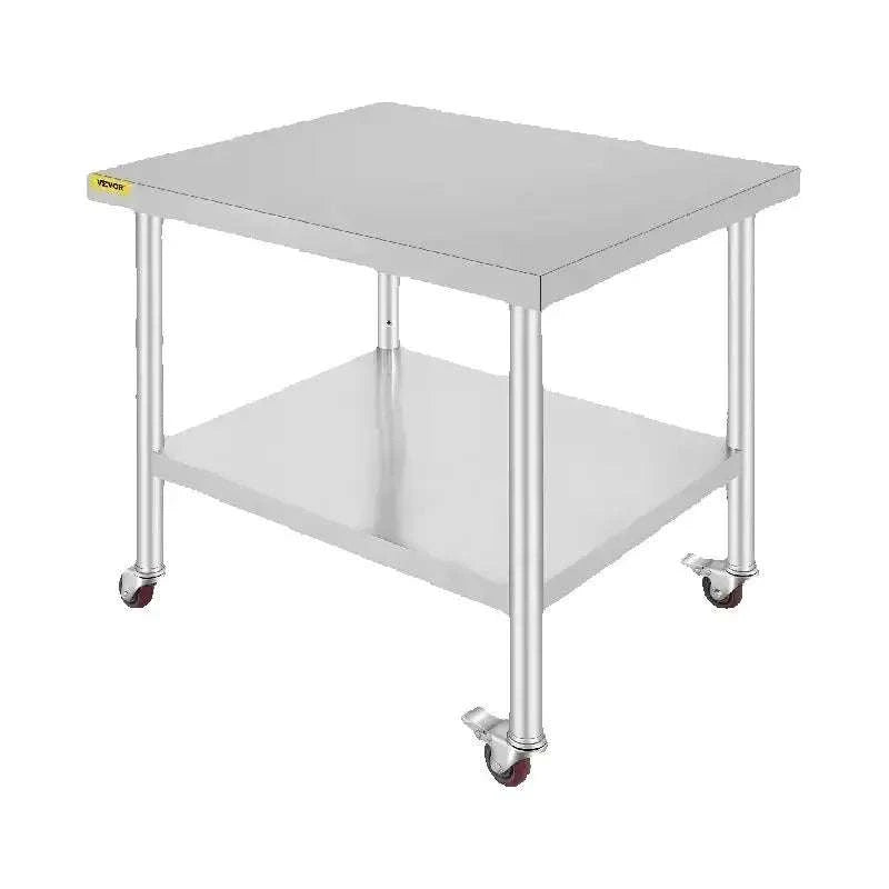 Stainless Steel Kitchen Prep Table with Wheels & Adjustable Shelf-