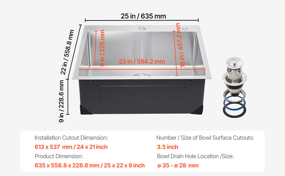 SucceBuy 25/33 inch Kitchen Sink Workstation 304 Stainless Steel Top Mount Sinks Household Dishwasher Sinks for RV Prep Kitchen