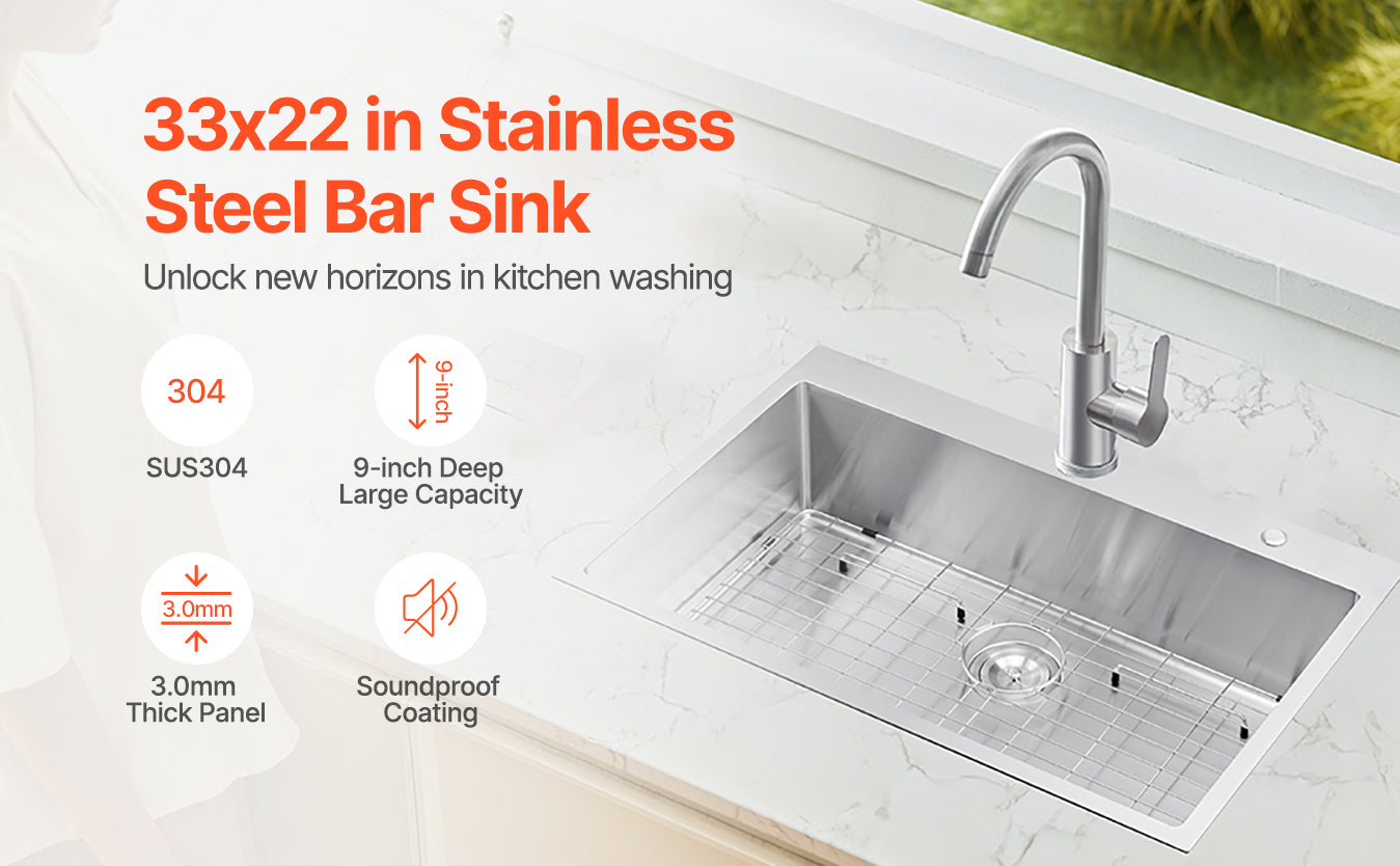 SucceBuy 25/33 inch Kitchen Sink Workstation 304 Stainless Steel Top Mount Sinks Household Dishwasher Sinks for RV Prep Kitchen