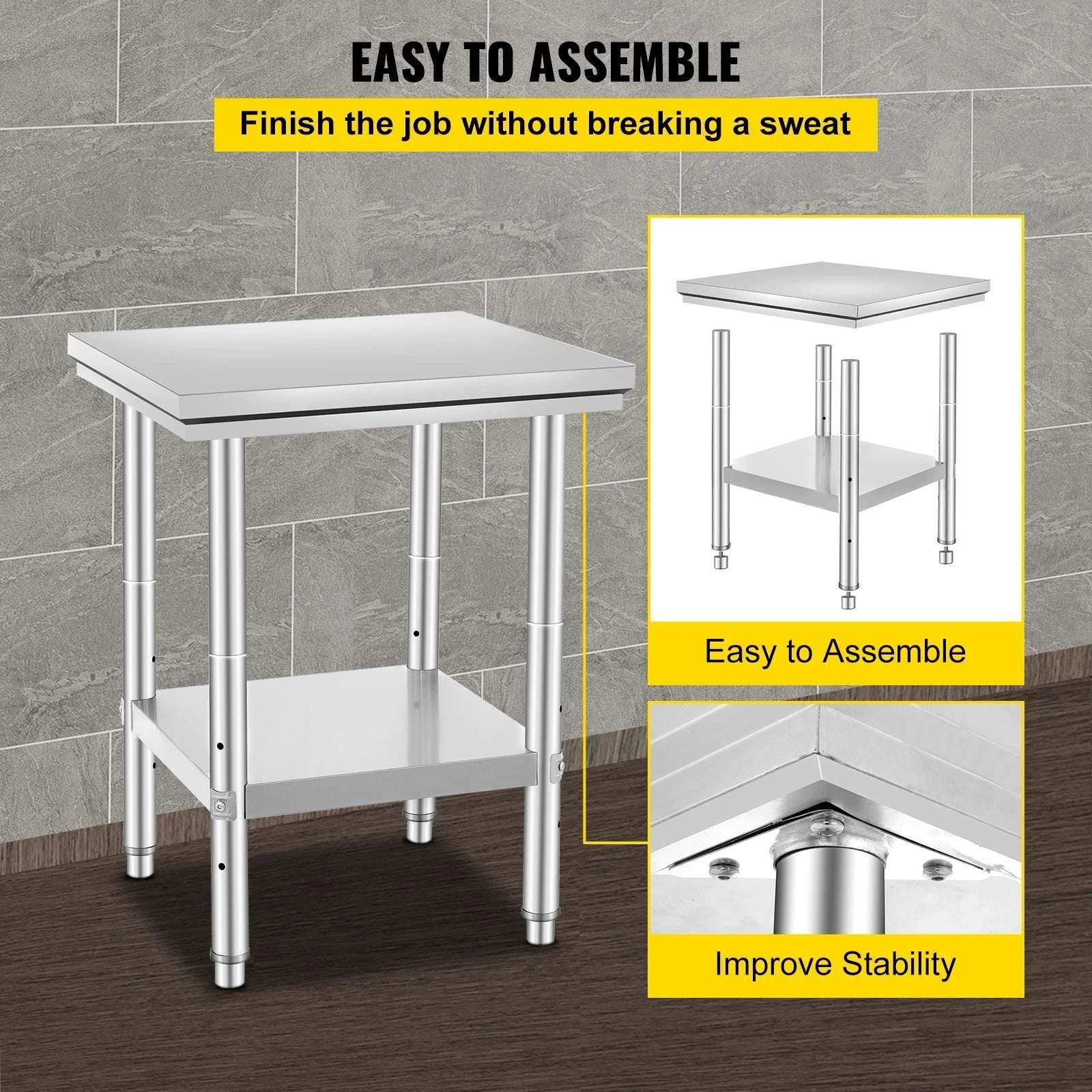 Stainless Steel Kitchen Work Table with Adjustable Shelf-30x24x32 inch / United States