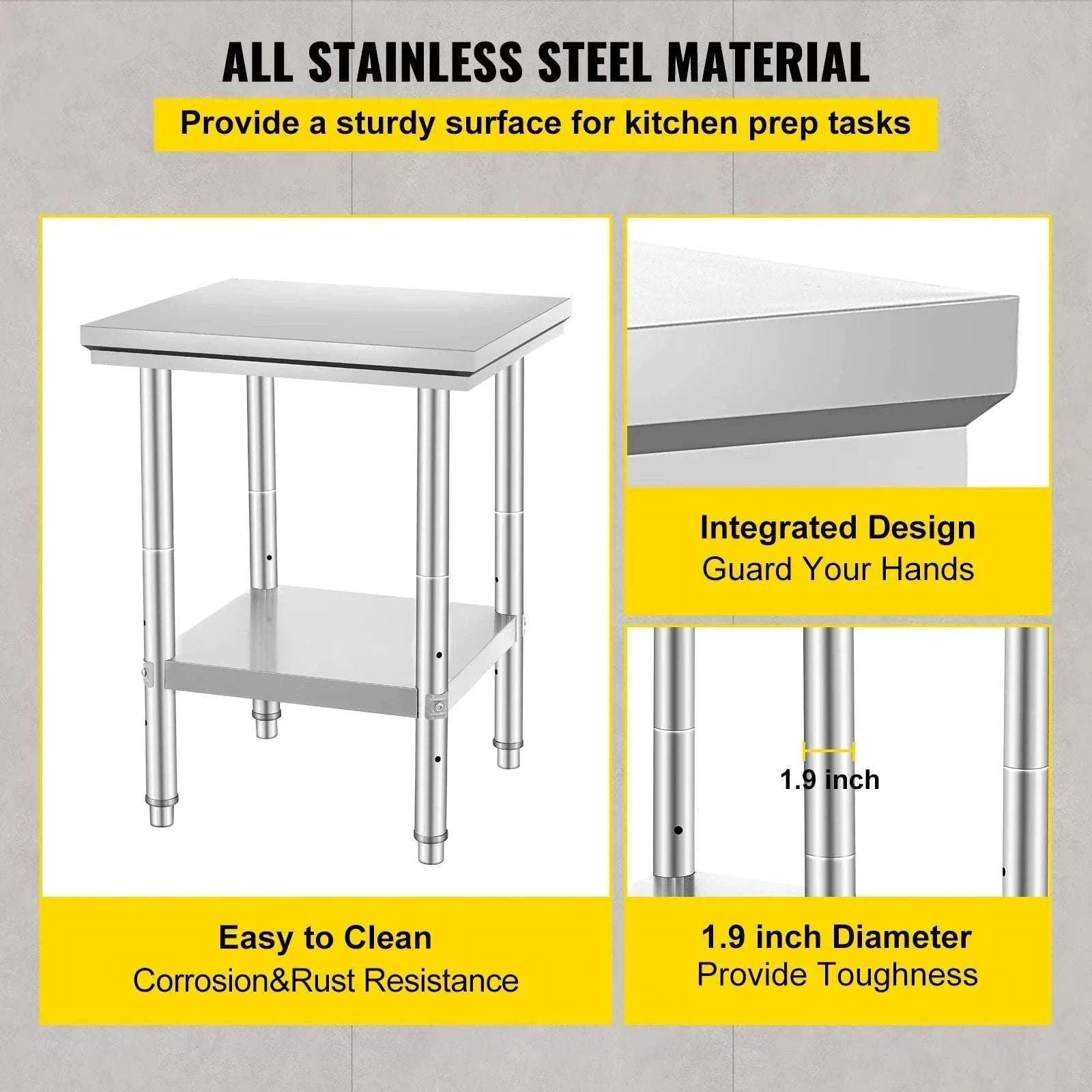 Stainless Steel Kitchen Work Table with Adjustable Shelf-30x24x32 inch / United States