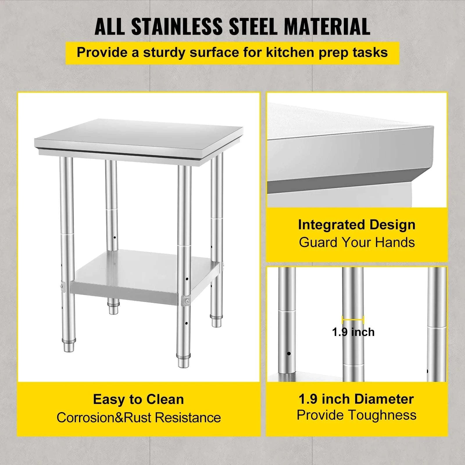 Stainless Steel Kitchen Work Table with Adjustable Shelf-30x24x32 inch / United States