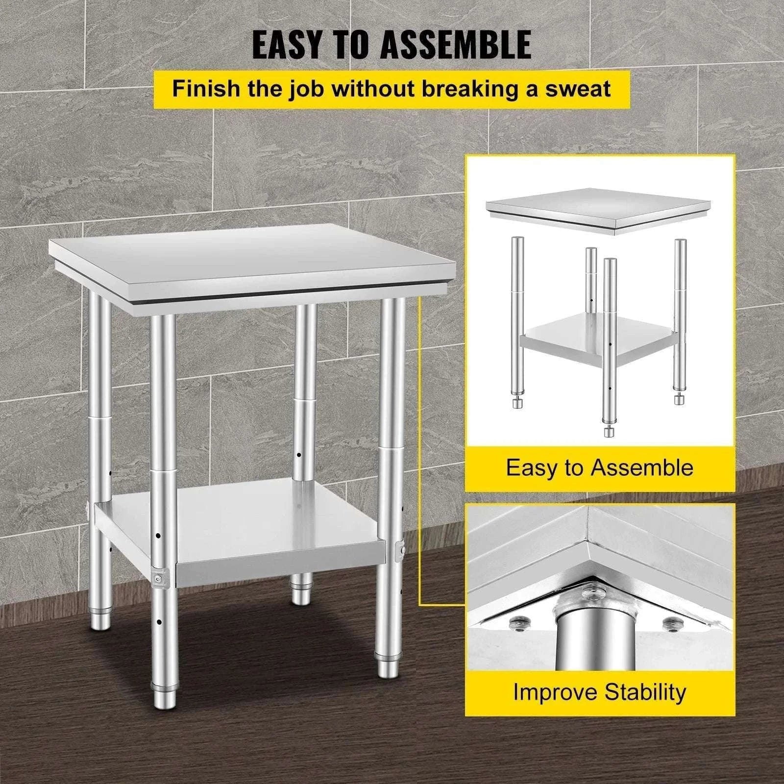 Stainless Steel Kitchen Work Table with Adjustable Shelf-30x24x32 inch / United States
