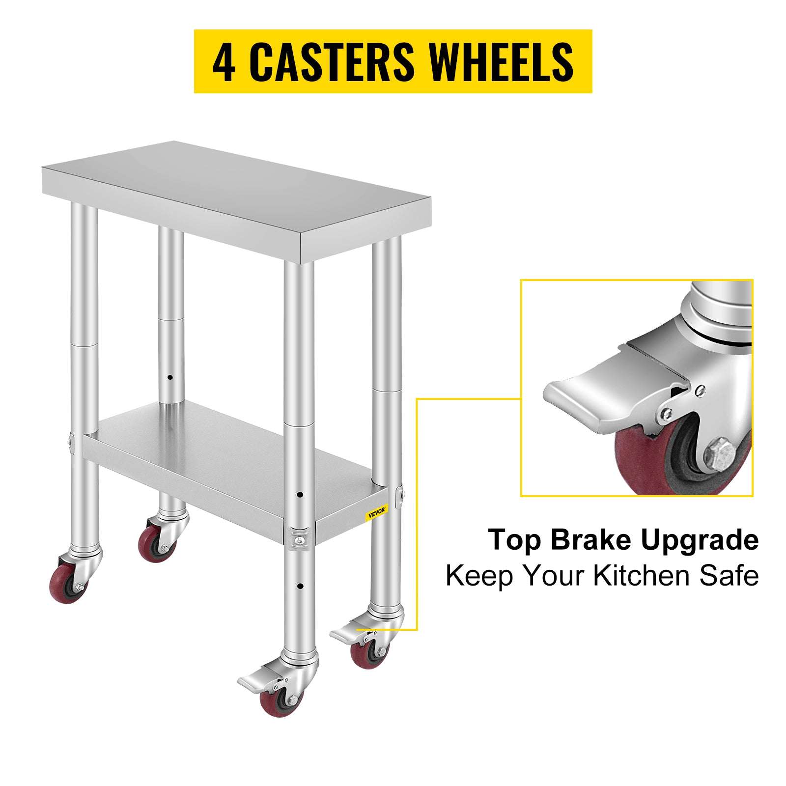 Stainless Steel Kitchen Work Table with Wheels & Adjustable Shelf-36 x 30 inch / GERMANY