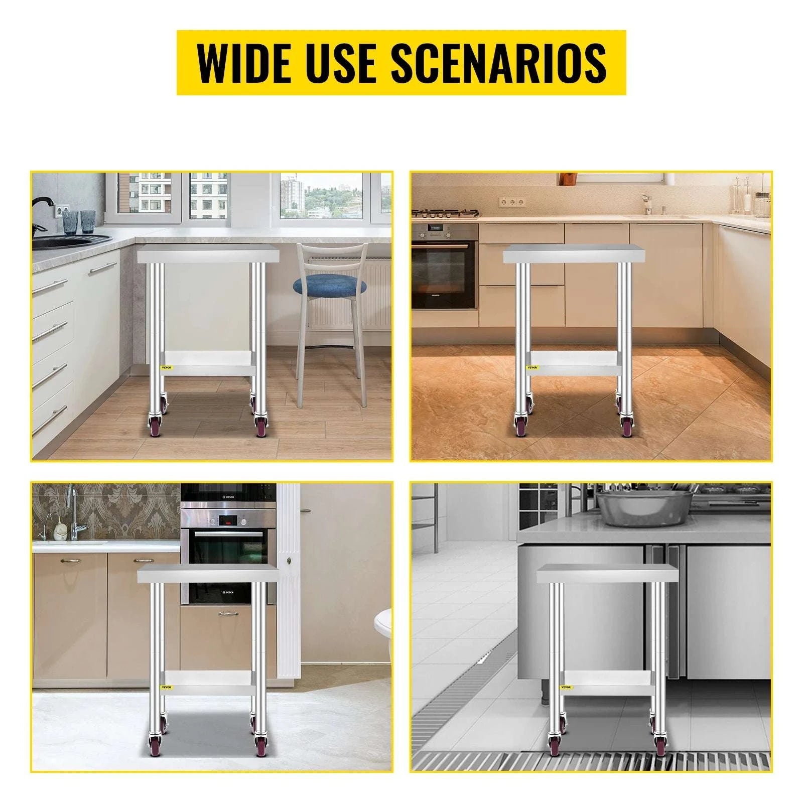 Stainless Steel Kitchen Work Table with Wheels & Adjustable Shelf-36 x 30 inch / GERMANY