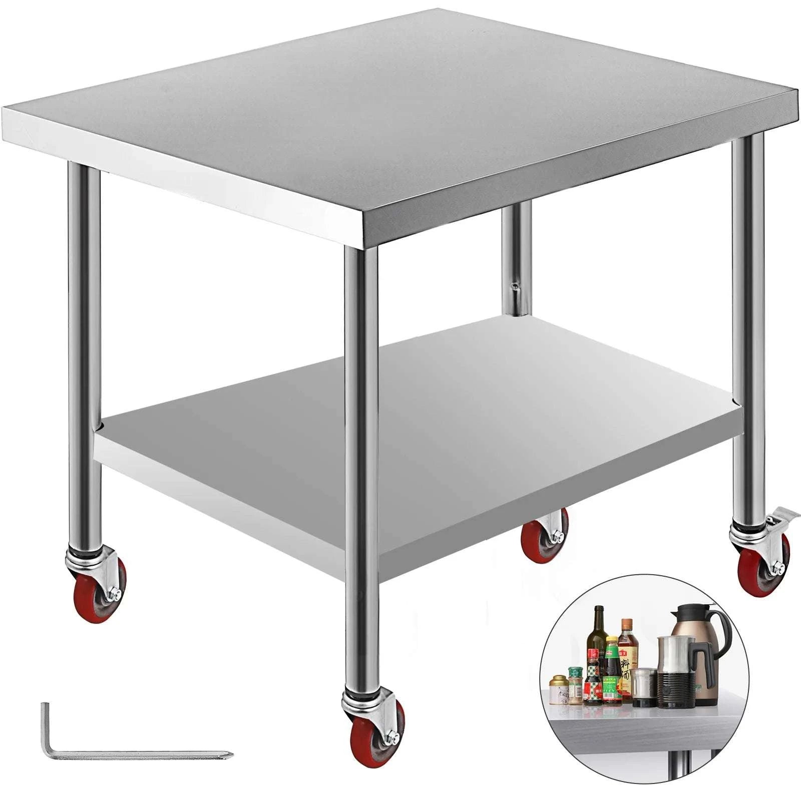 Stainless Steel Kitchen Work Table with Wheels & Adjustable Shelf-36 x 30 inch / GERMANY