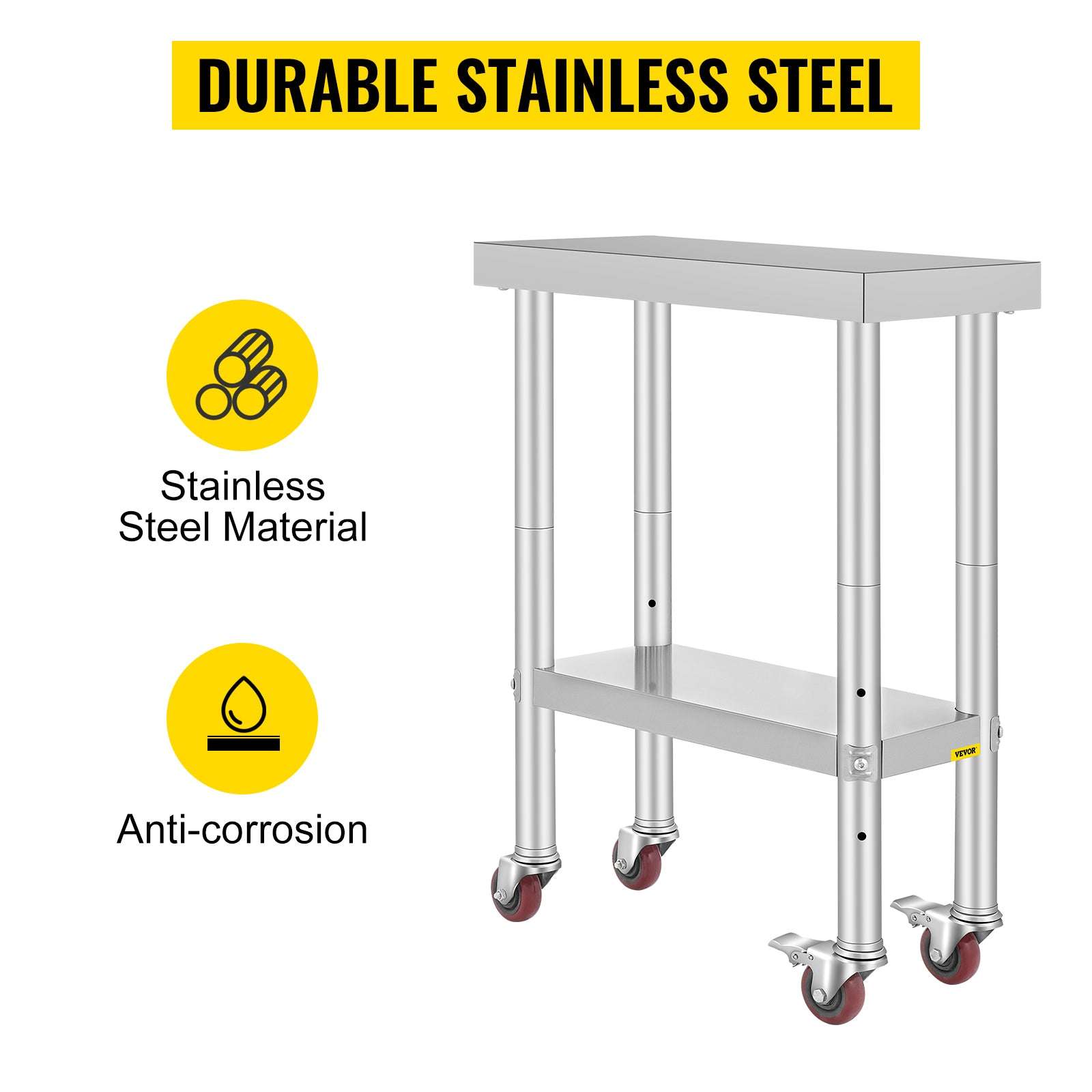 Stainless Steel Kitchen Work Table with Wheels & Adjustable Shelf-36 x 30 inch / GERMANY