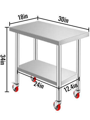 Stainless Steel Kitchen Worktable with Shelves and Caster Wheels-36 x 30 inch / spain