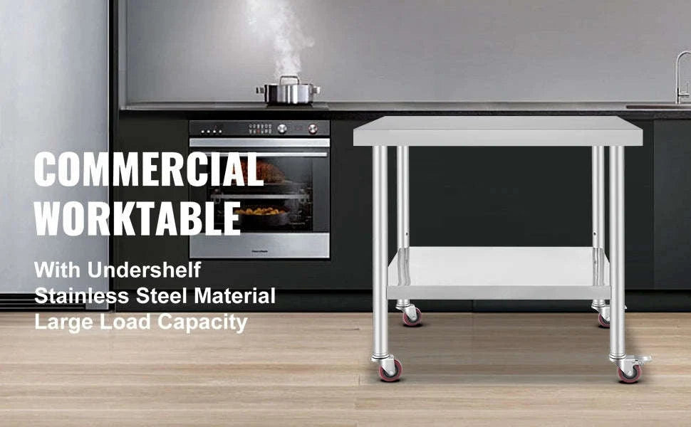 Stainless Steel Kitchen Worktable with Shelves and Caster Wheels-36 x 30 inch / spain