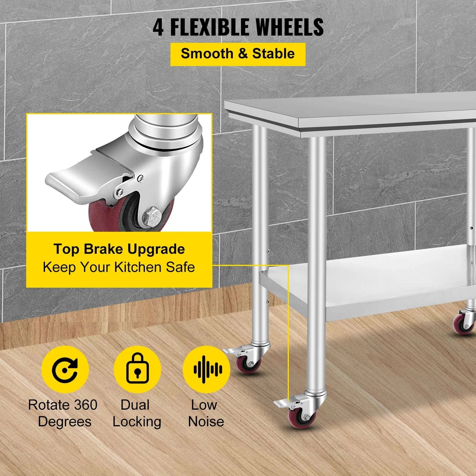 Stainless Steel Kitchen Worktable with Shelves and Caster Wheels-36 x 30 inch / spain