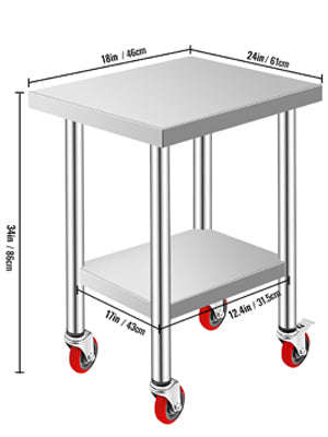 Stainless Steel Kitchen Worktable with Shelves and Caster Wheels-36 x 30 inch / spain