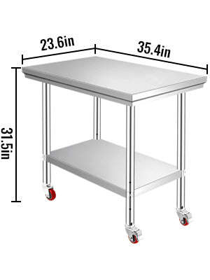 Stainless Steel Kitchen Worktable with Shelves and Caster Wheels-36 x 30 inch / spain