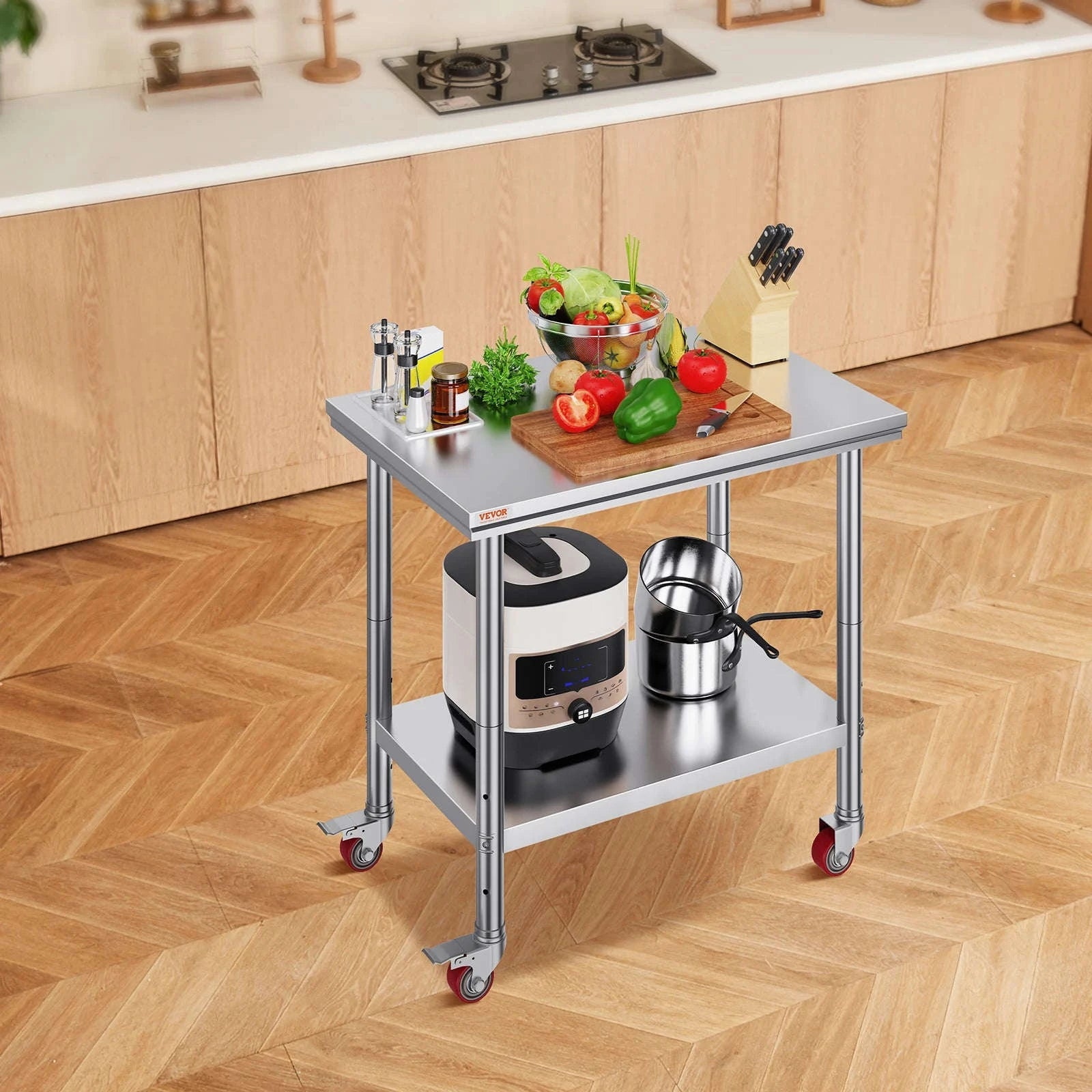 Stainless Steel Kitchen Worktable with Shelves and Caster Wheels-36 x 30 inch / spain
