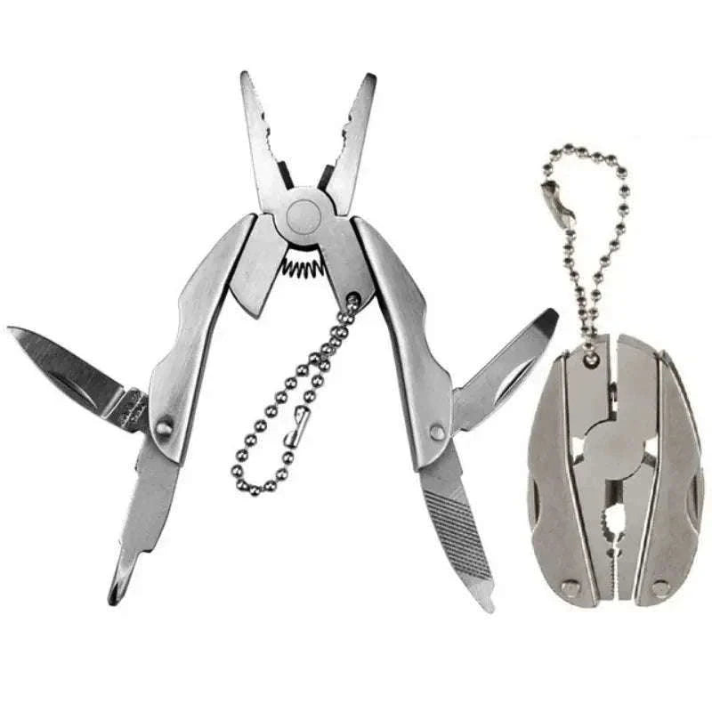 Stainless Steel Multi-Tool Pliers Knife Keychain Screwdriver-Silver