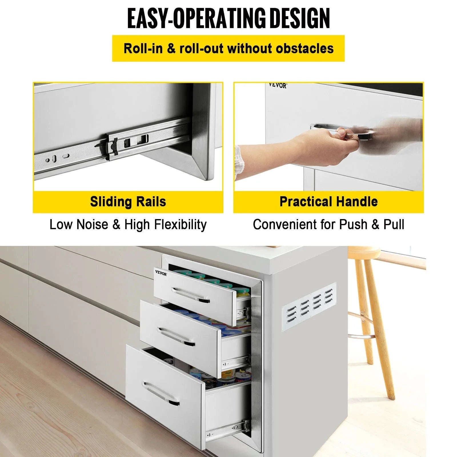 Stainless Steel Outdoor Kitchen Drawer with Handle, Triple Layer-Mexico
