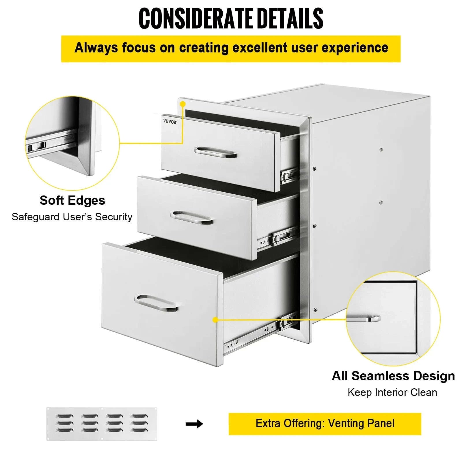 Stainless Steel Outdoor Kitchen Drawer with Handle, Triple Layer-Mexico