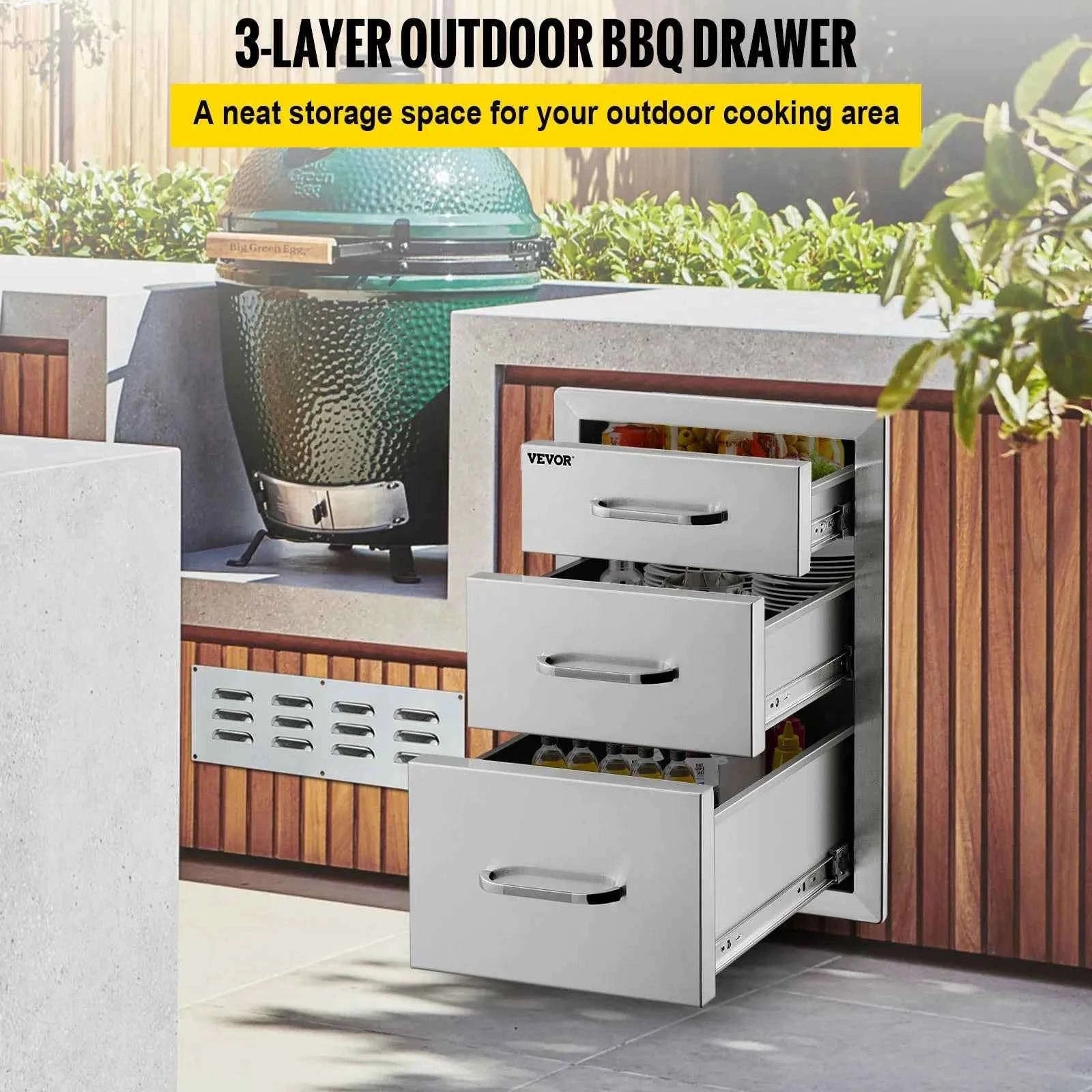 Stainless Steel Outdoor Kitchen Drawer with Handle, Triple Layer-Mexico