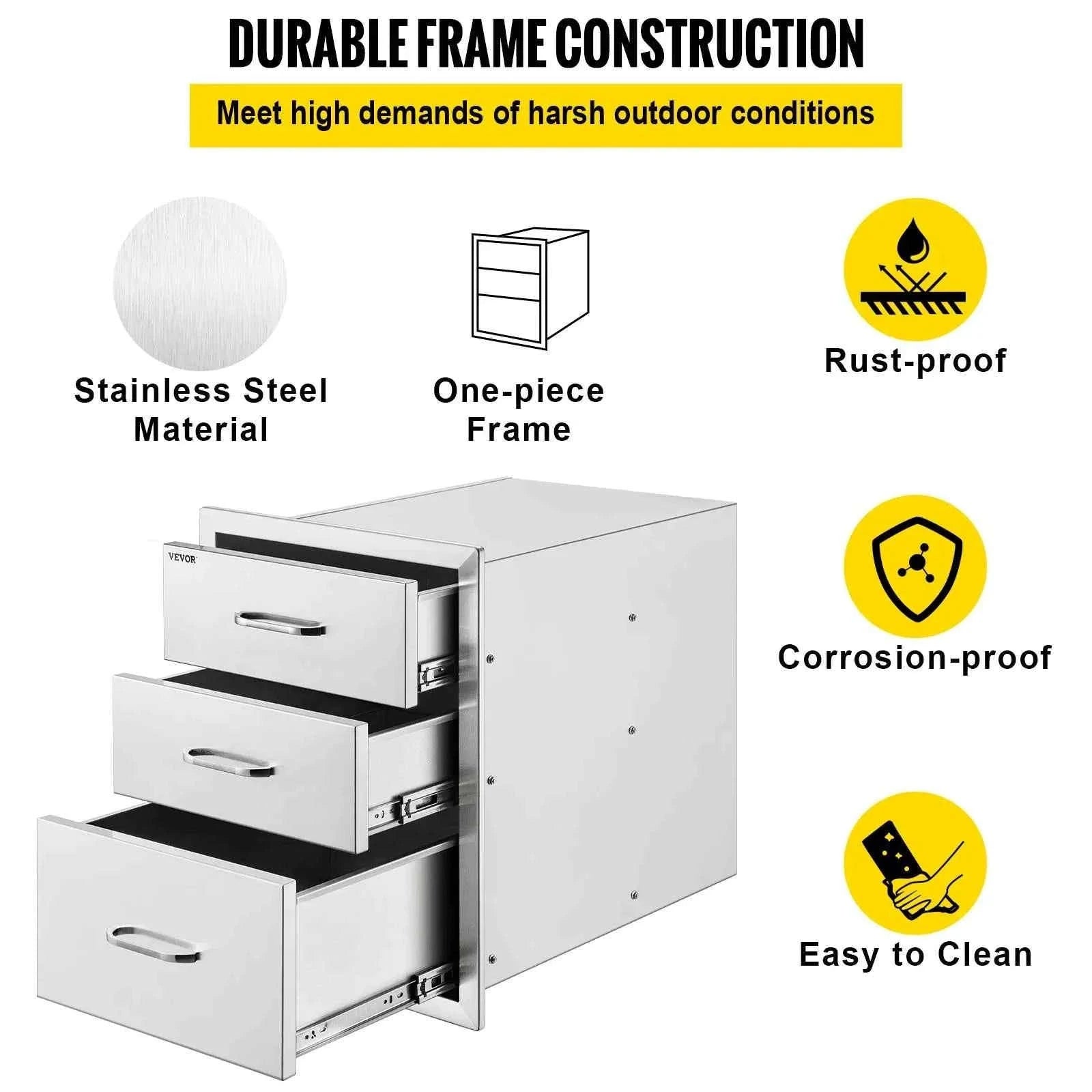 Stainless Steel Outdoor Kitchen Drawer with Handle, Triple Layer-Mexico
