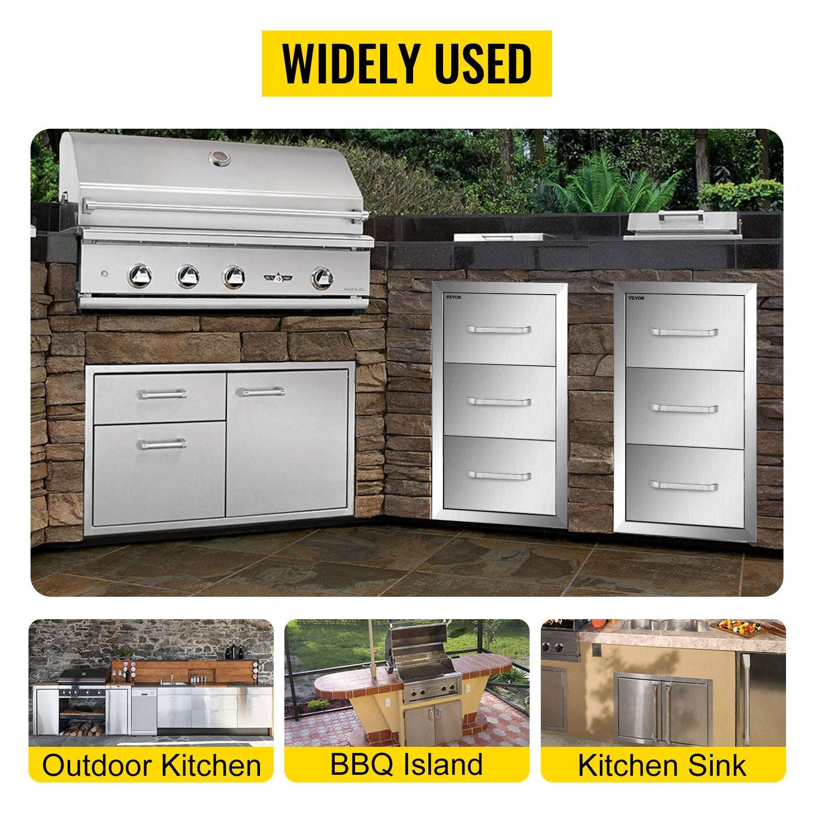 Stainless Steel Outdoor Kitchen Drawers Double Storage BBQ Island-14Wx 8.5H Single / United States