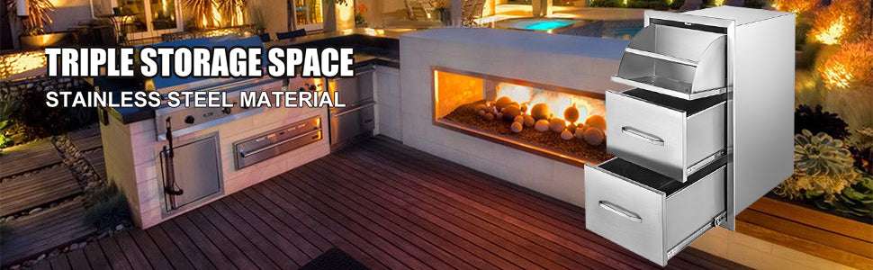 Stainless Steel Outdoor Kitchen Drawers Double Storage BBQ Island-14Wx 8.5H Single / United States