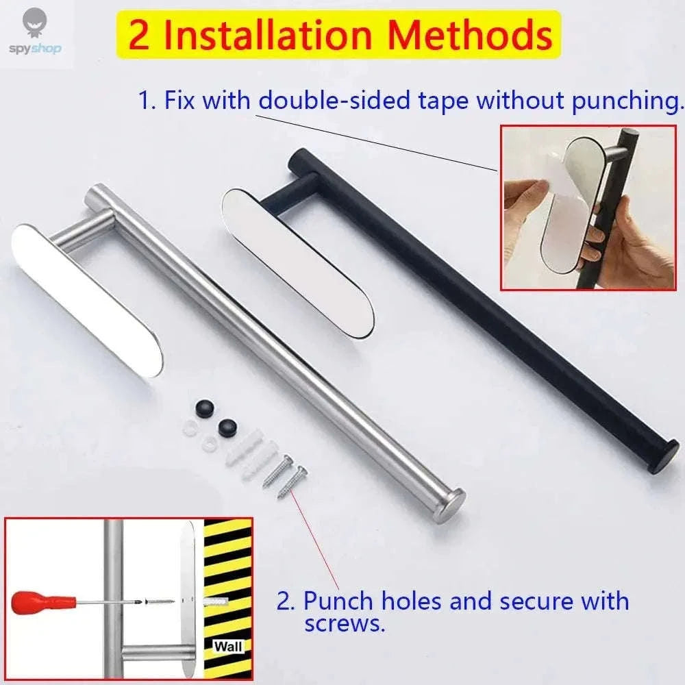 Stainless Steel Paper Towel Holder with Adhesive or Screw Mount-Black Paper Holder