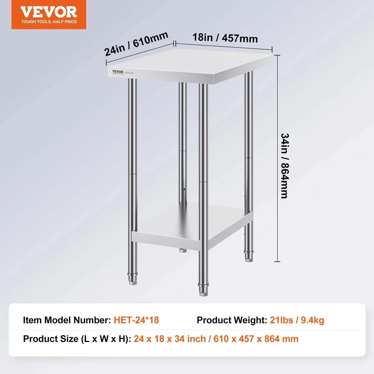 Stainless Steel Prep Table with Adjustable Shelf for Kitchen or Garage-24x18in / UNITED KINGDOM