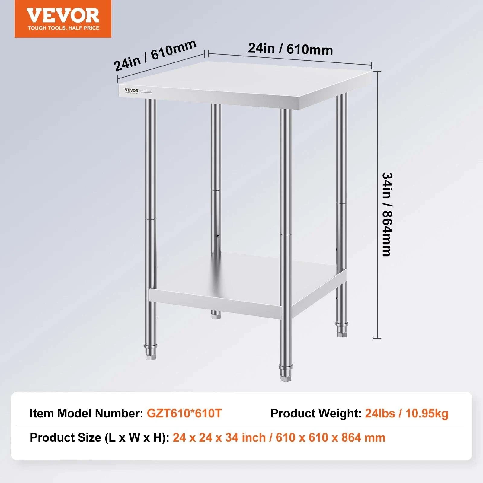 Stainless Steel Prep Table with Adjustable Shelf for Kitchen or Garage-24x18in / UNITED KINGDOM