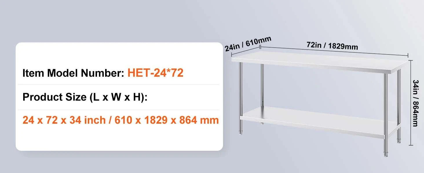Stainless Steel Prep Table with Adjustable Shelf for Kitchen Use-24x60inch / UNITED KINGDOM