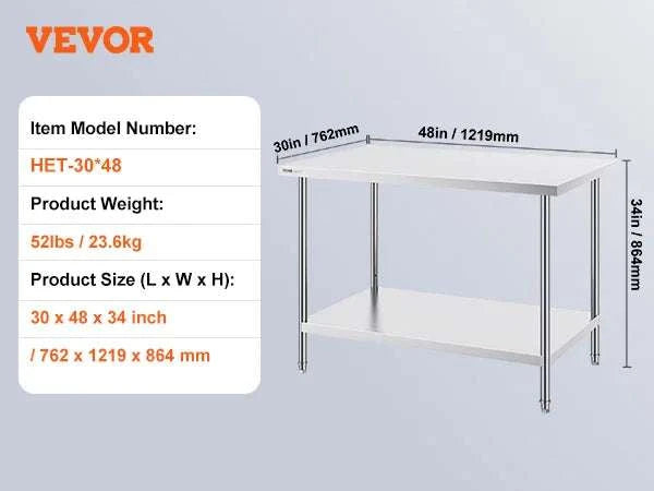 Stainless Steel Prep Table with Adjustable Shelf for Kitchen Use-24x60inch / UNITED KINGDOM