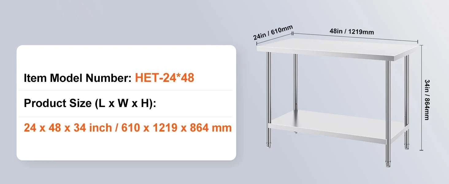 Stainless Steel Prep Table with Adjustable Shelf for Kitchen Use-24x60inch / UNITED KINGDOM