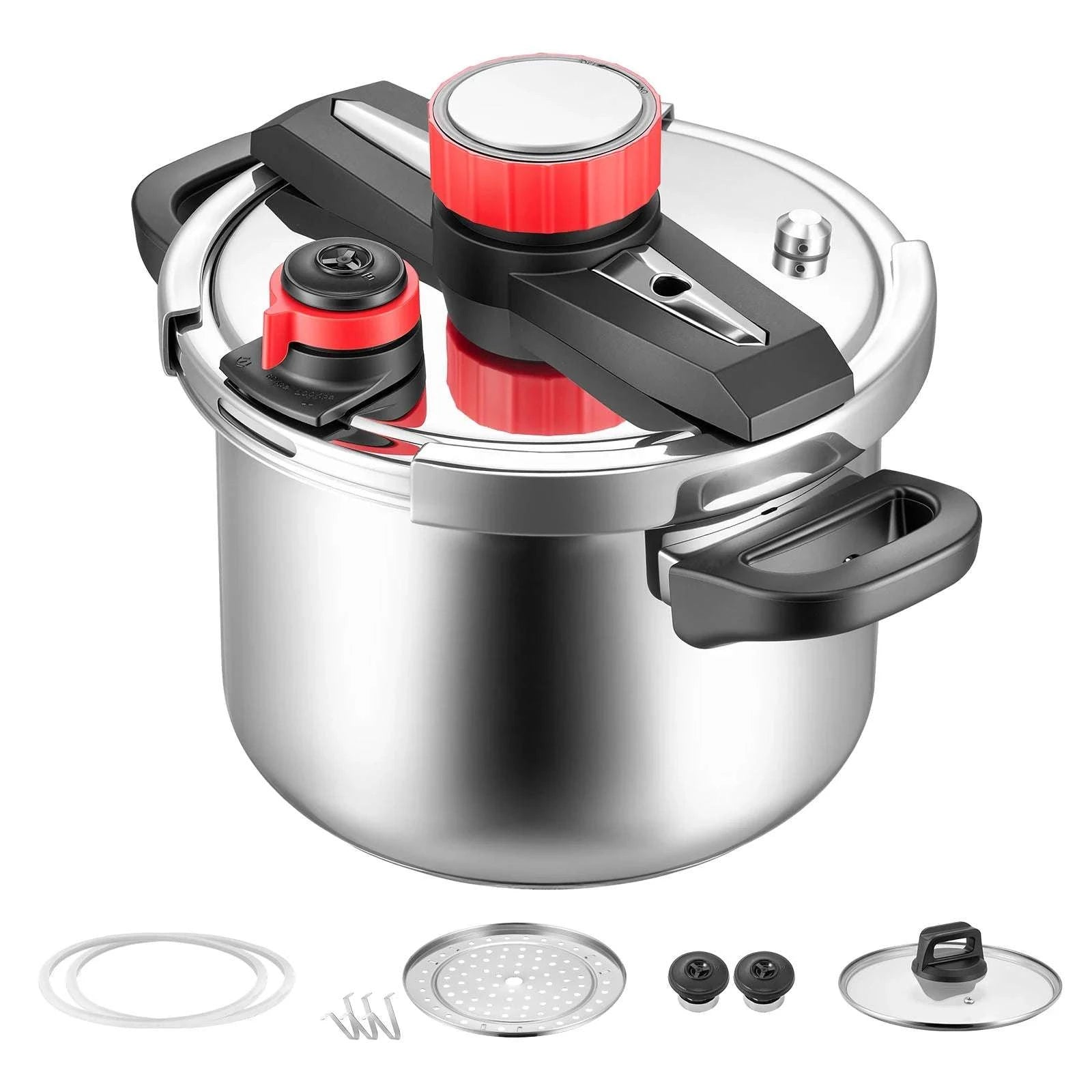 Stainless Steel Pressure Cooker 6.3–12Qt with 3 Pressure Levels-10QT / United States