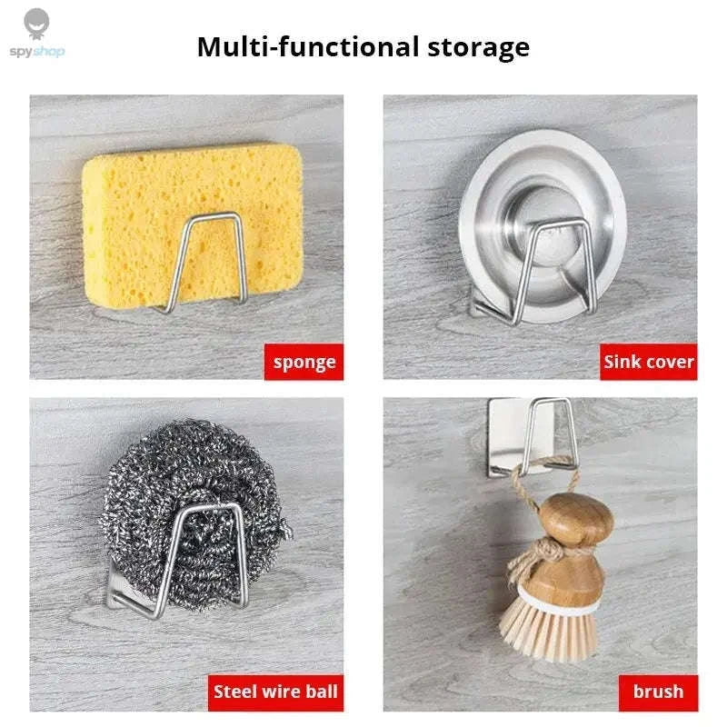Stainless Steel Sink Sponge Rack-1pc Brushed silver