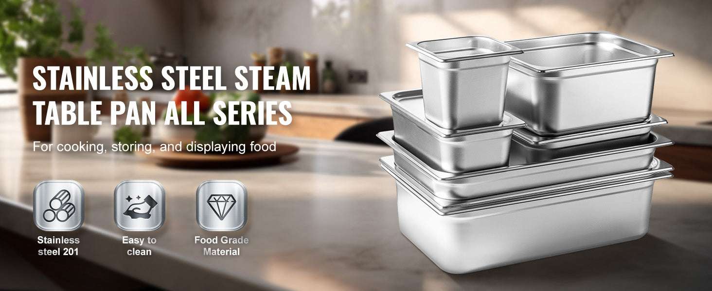 Stainless Steel Steam Table Pans Set with Lids for Catering & Food Service-6PCS 13L / Mexico
