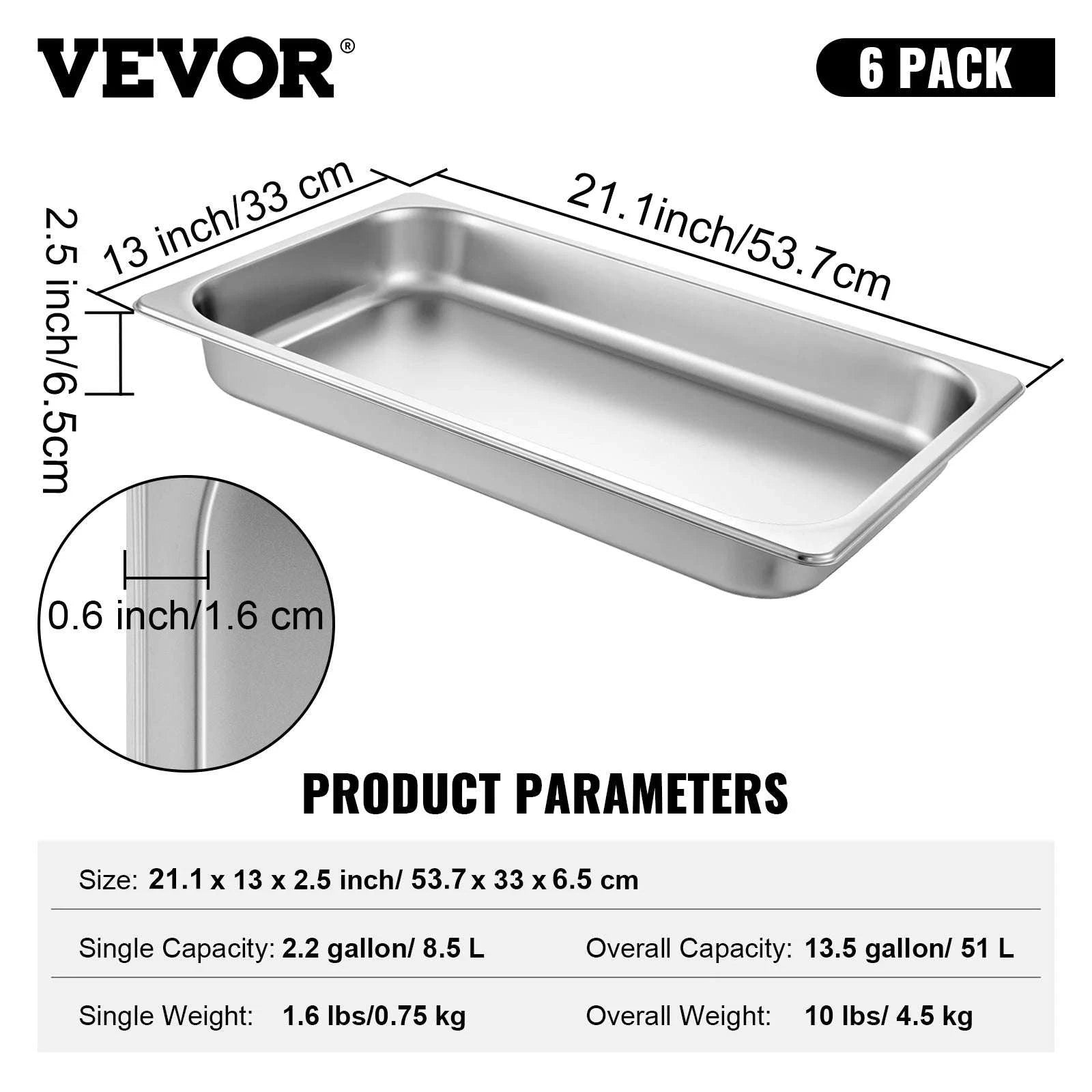 Stainless Steel Steam Table Pans Set with Lids for Catering & Food Service-6PCS 13L / Mexico
