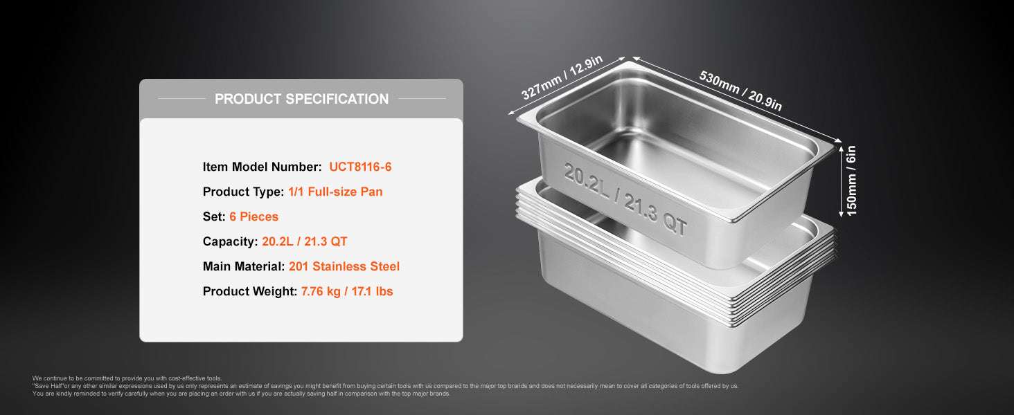Stainless Steel Steam Table Pans Set with Lids for Catering & Food Service-6PCS 13L / Mexico