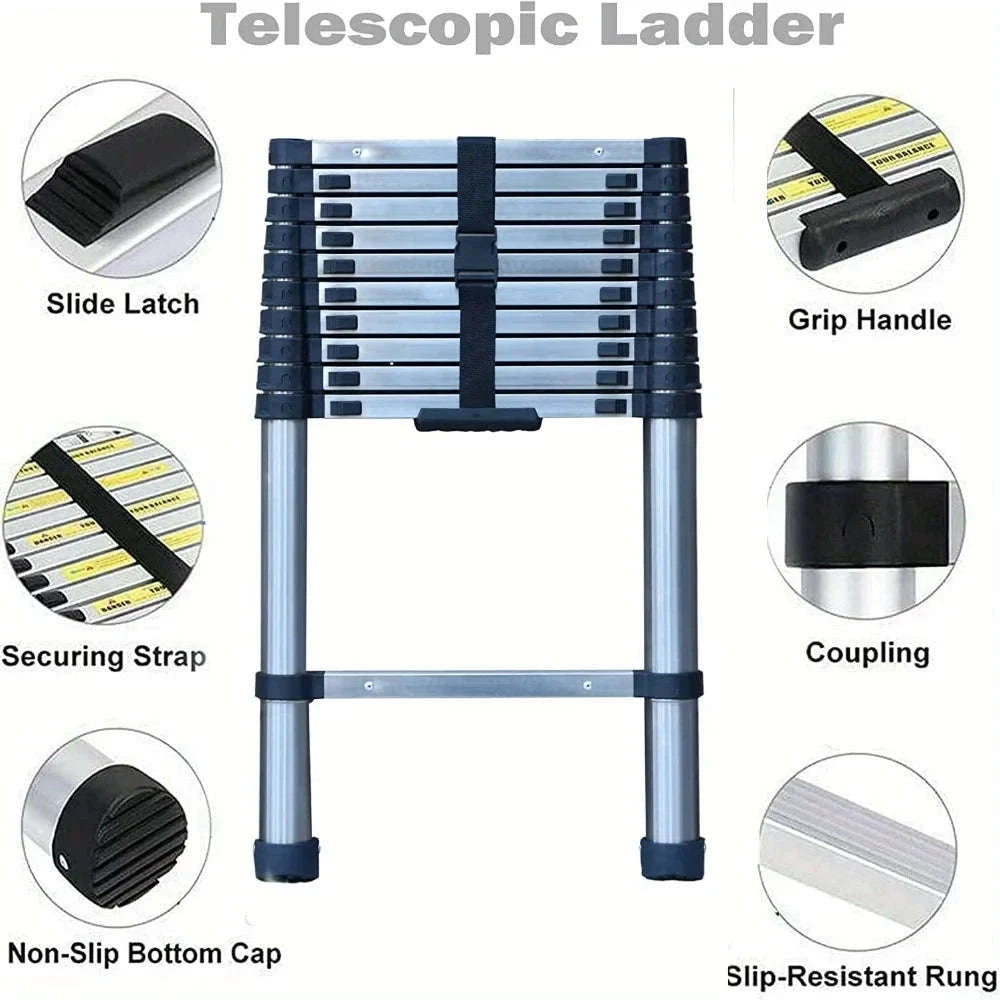 Stainless Steel Telescopic Ladder with Detachable Hooks-6.3m With Hook / GERMANY