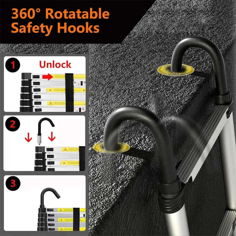 Stainless Steel Telescopic Ladder with Detachable Hooks-6.3m With Hook / GERMANY