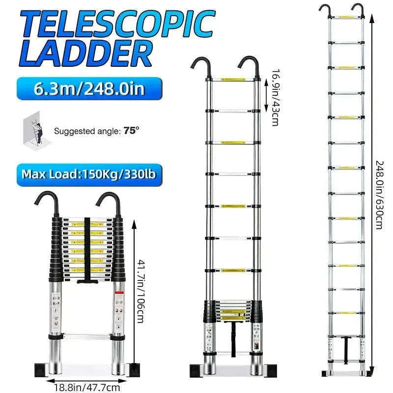 Stainless Steel Telescopic Ladder with Hooks-4.4m No hook / GERMANY