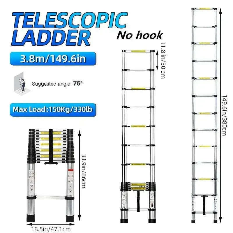 Stainless Steel Telescopic Ladder with Hooks-4.4m No hook / GERMANY