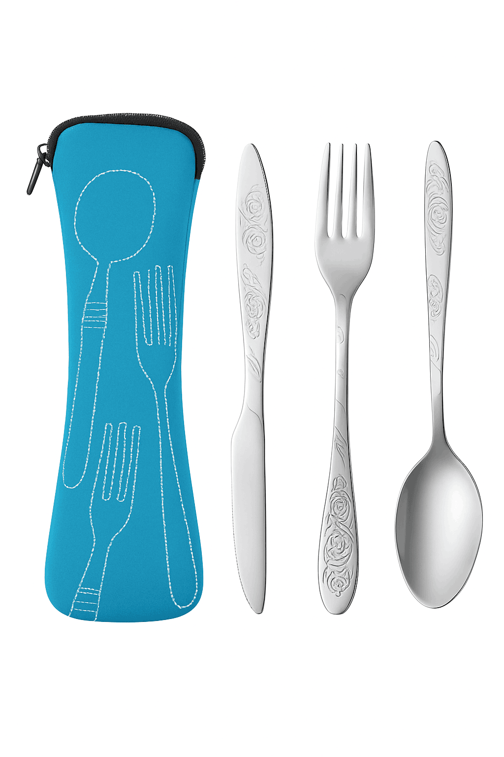 Stainless Steel Travel Cutlery Set with Neoprene Pouch-2