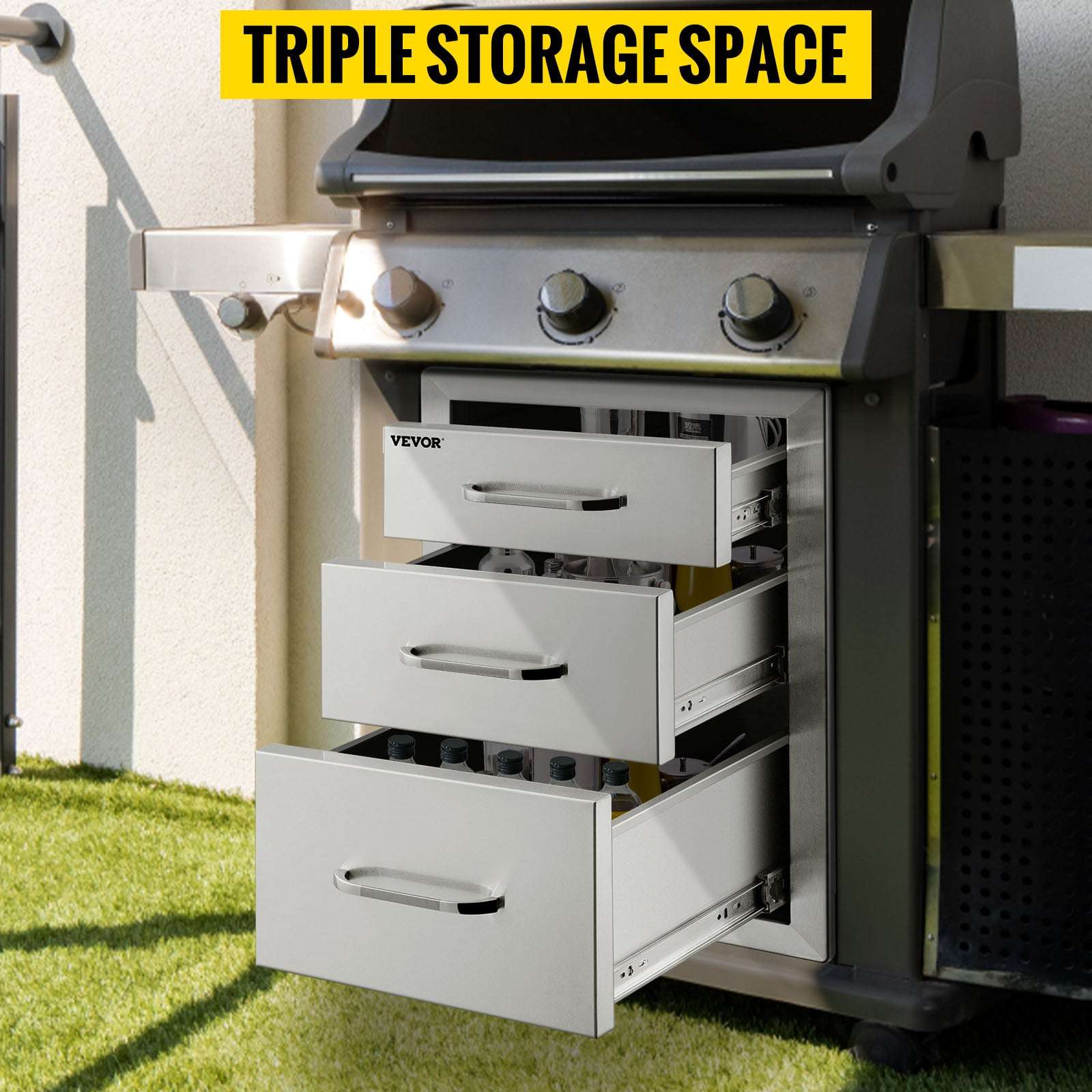 Stainless Steel Triple Drawer for Outdoor Kitchen BBQ Storage-United States